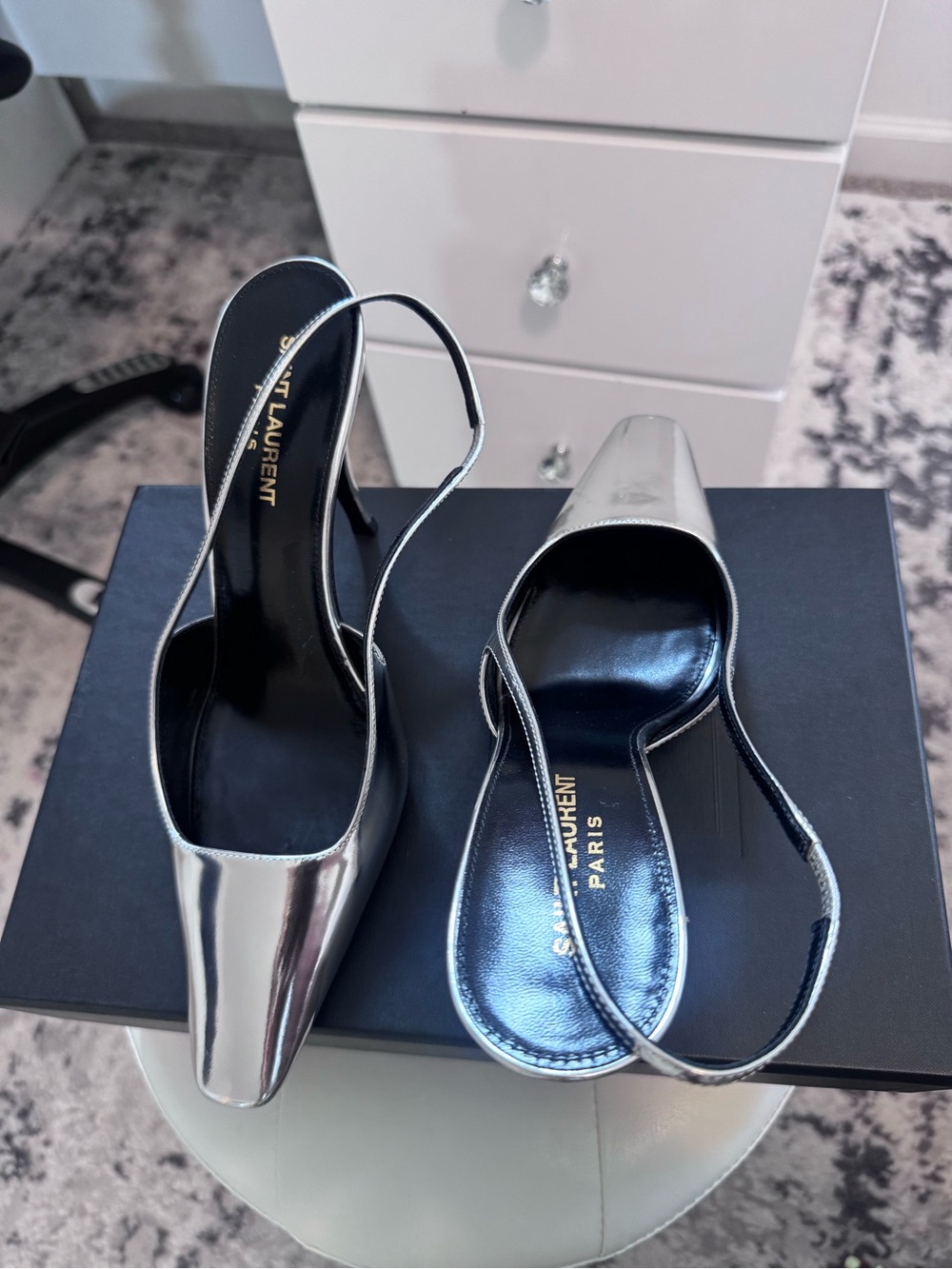 Saint Laurent Metallic Silver Slingback Pointed Heels size 39 - Picture 6 of 6